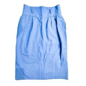 Christian Dior Blue Straight Pencil Skirt 100% Wool Paris Size 26